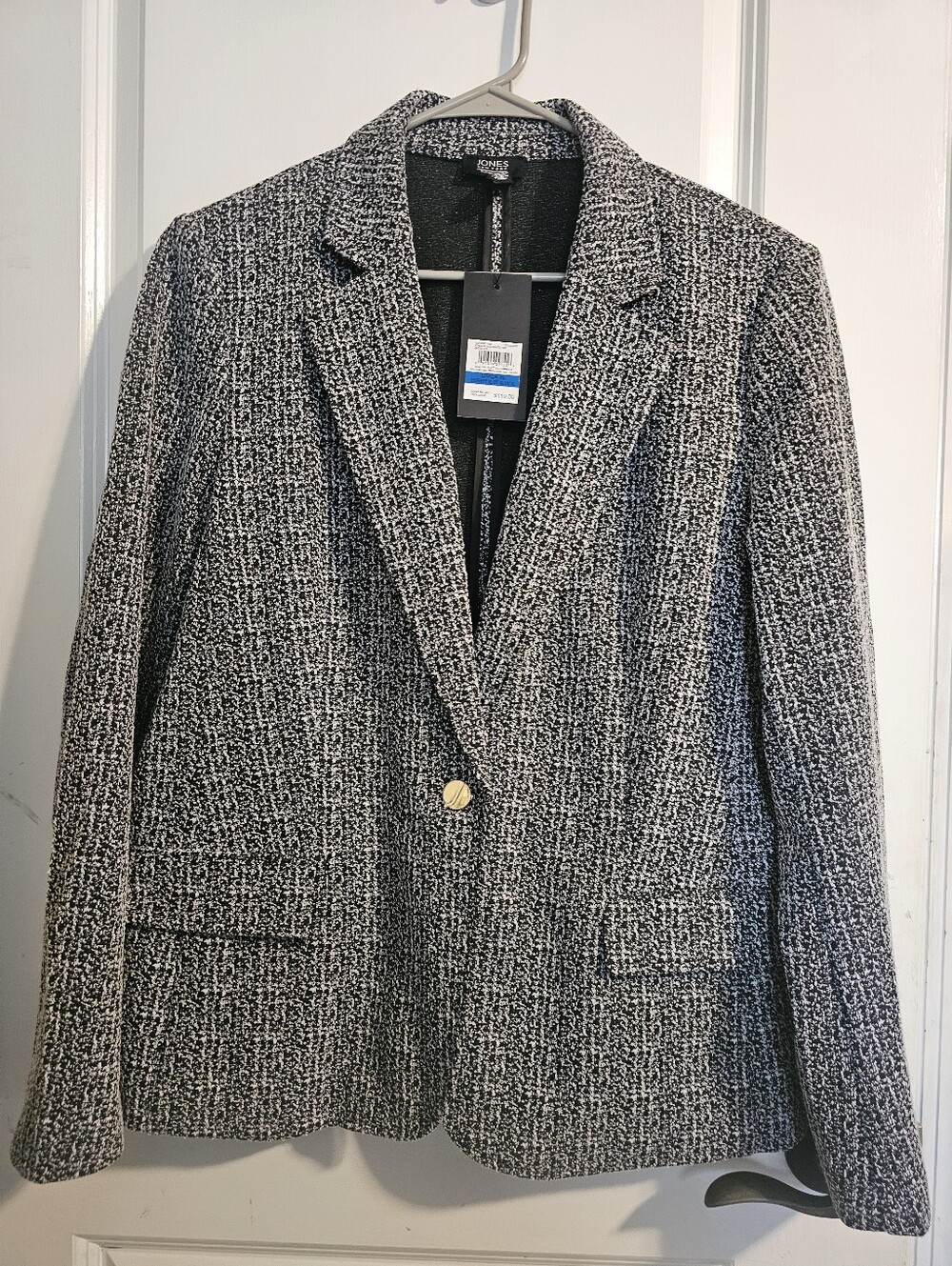 Jones New York Black and White Tweed Single-Button Blazer